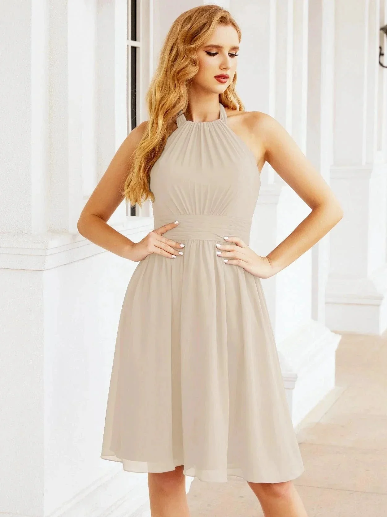 Numbersea Halter Chiffon Bridesmaid Dresses Short Sleeveless Formal Party Dress Open Back 28023 - Image 169