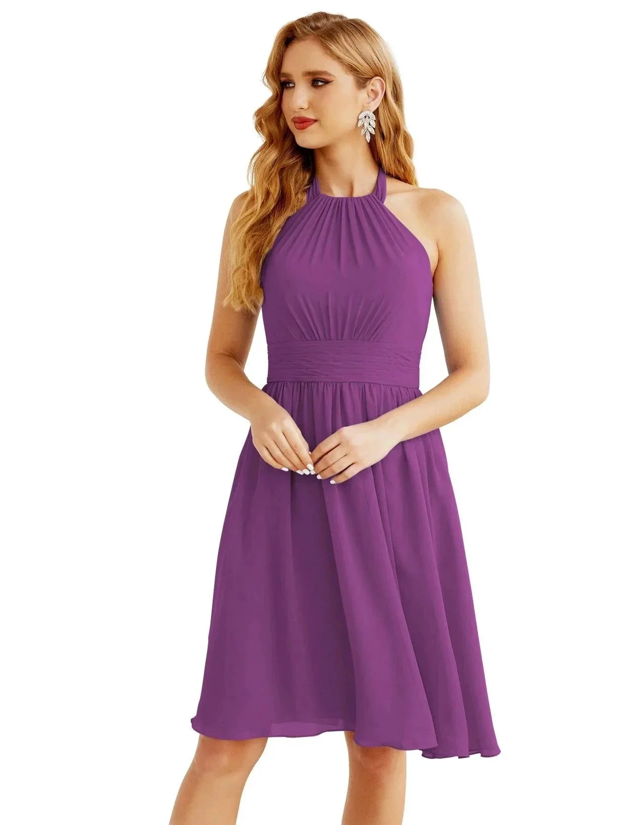 Numbersea Halter Chiffon Bridesmaid Dresses Short Sleeveless Formal Party Dress Open Back 28023 - Image 170