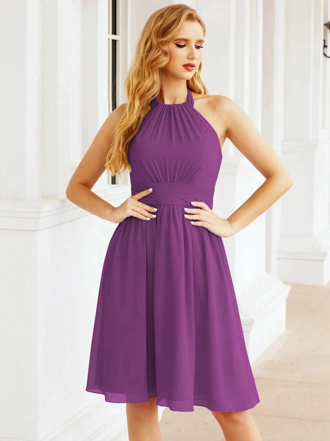 Numbersea Halter Chiffon Bridesmaid Dresses Short Sleeveless Formal Party Dress Open Back 28023 - Image 174