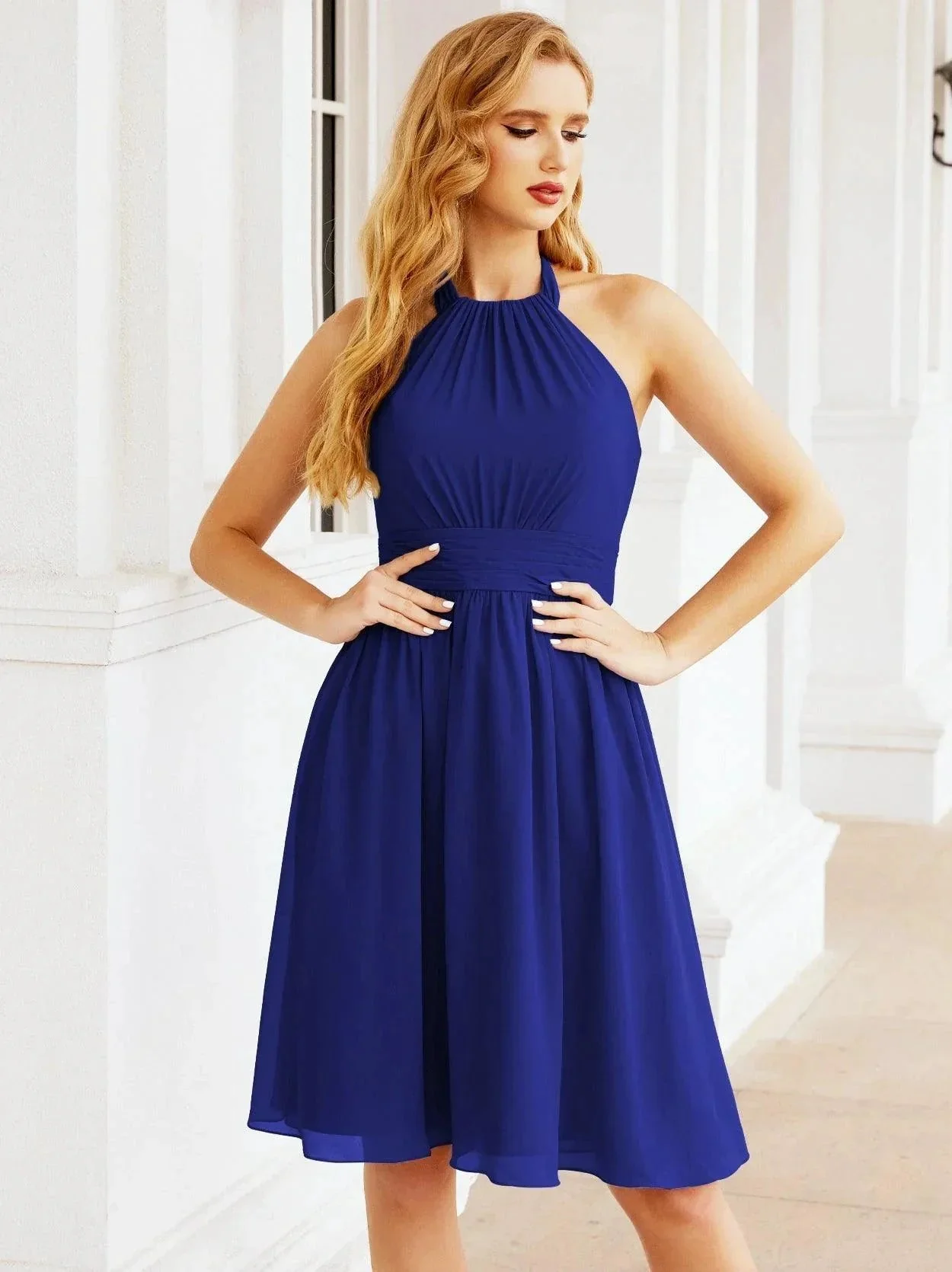 Numbersea Halter Chiffon Bridesmaid Dresses Short Sleeveless Formal Party Dress Open Back 28023 - Image 179