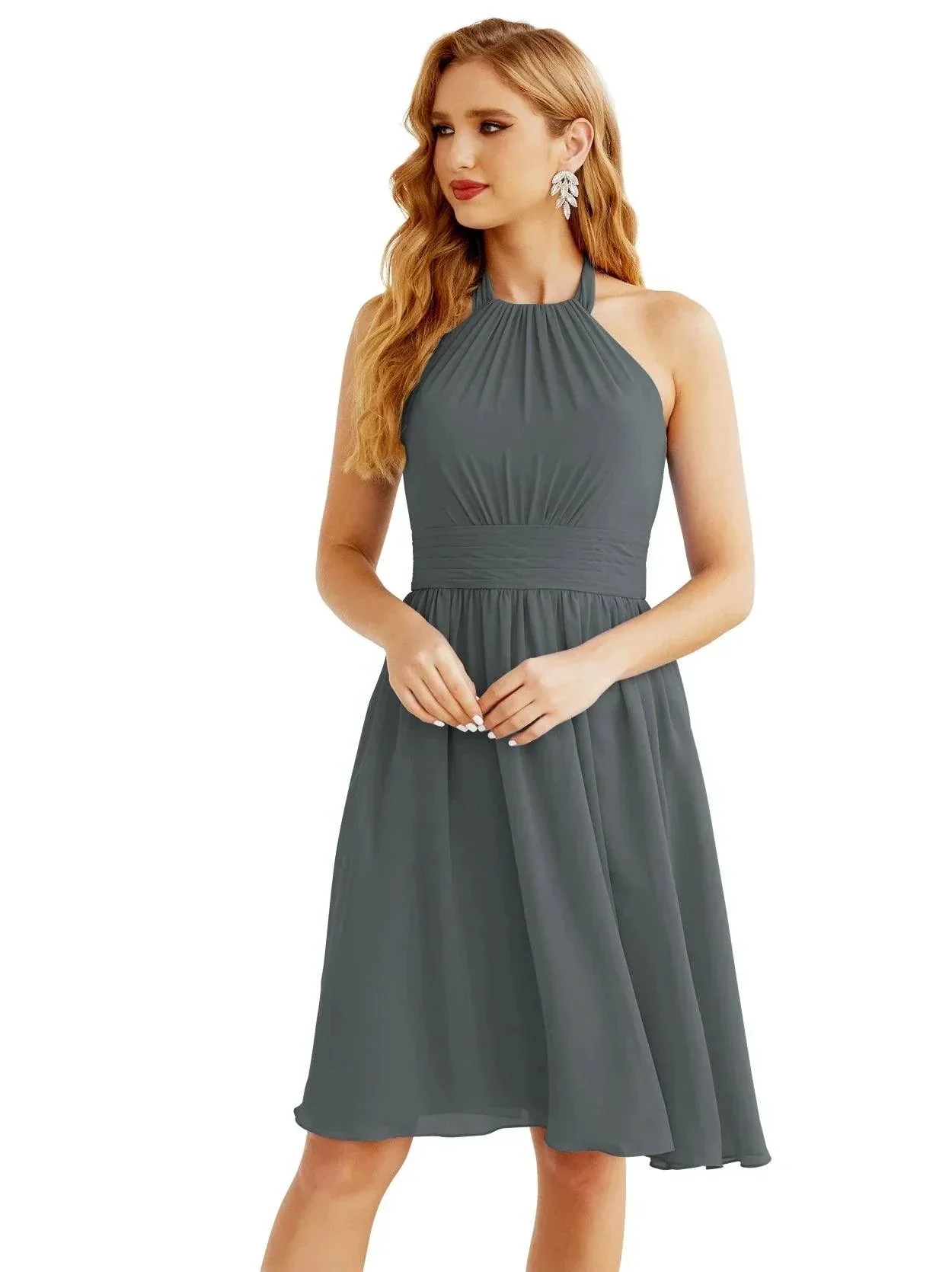 Numbersea Halter Chiffon Bridesmaid Dresses Short Sleeveless Formal Party Dress Open Back 28023 - Image 180