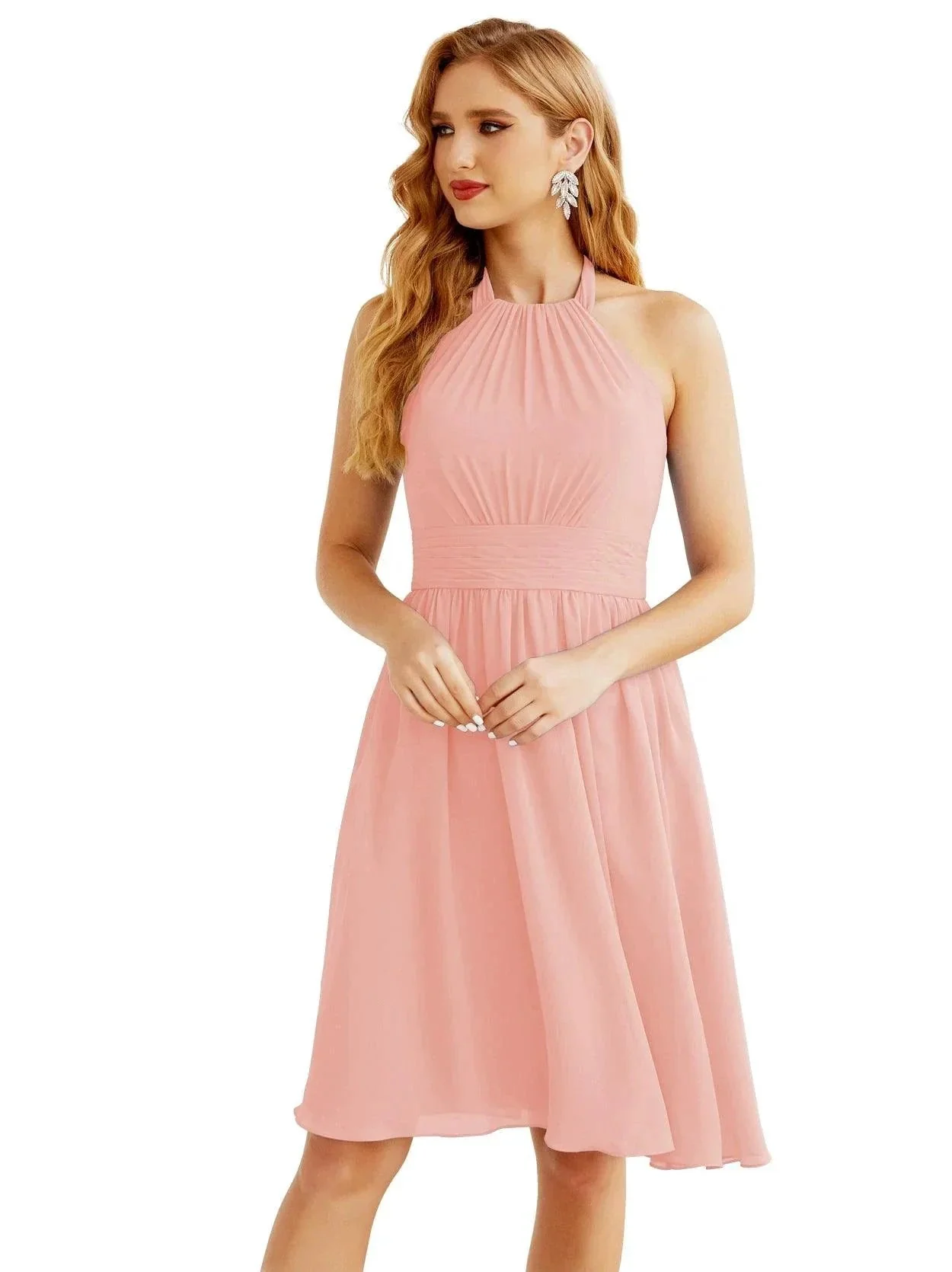 Numbersea Halter Chiffon Bridesmaid Dresses Short Sleeveless Formal Party Dress Open Back 28023 - Image 189