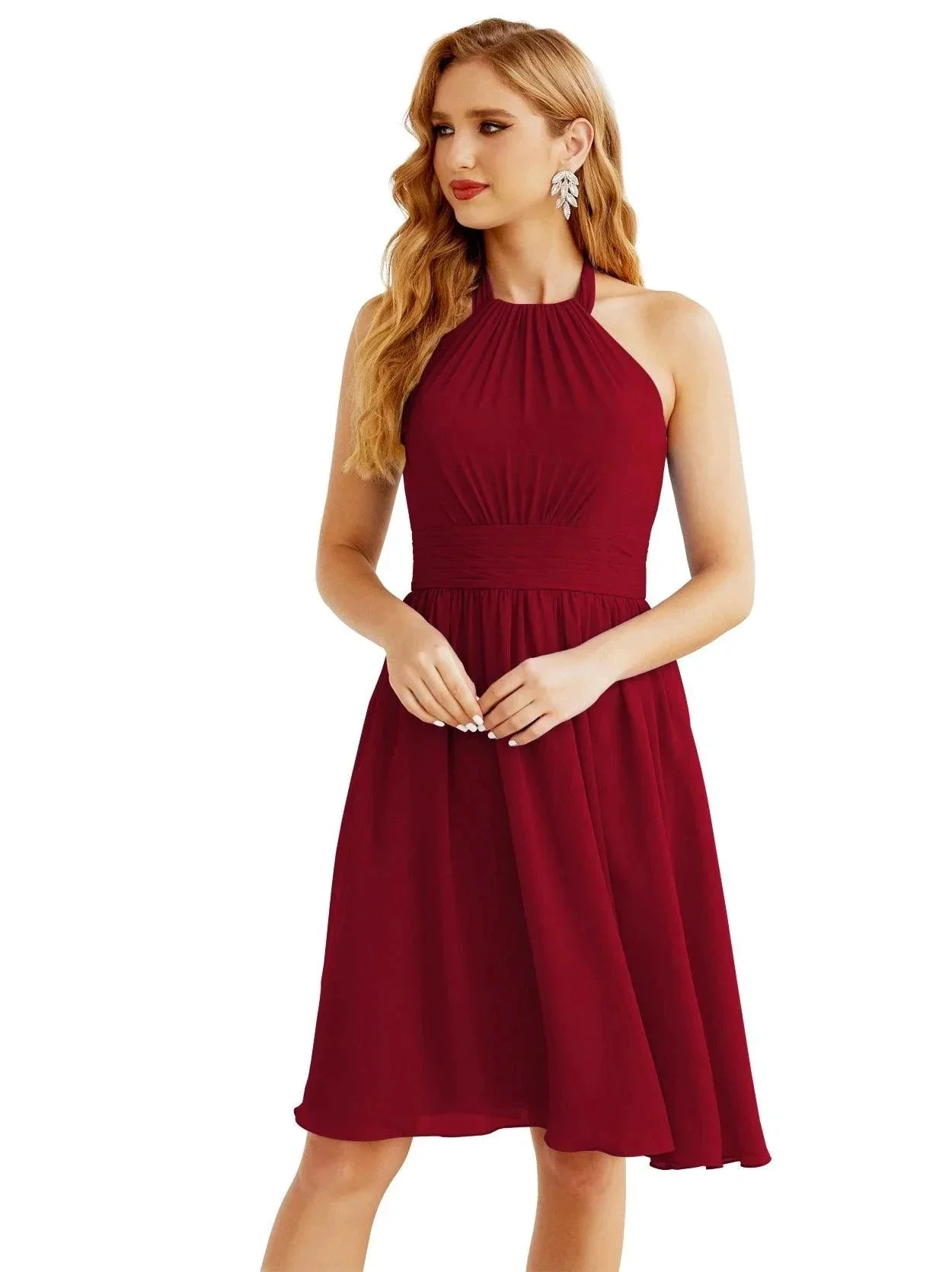 Numbersea Halter Chiffon Bridesmaid Dresses Short Sleeveless Formal Party Dress Open Back 28023 - Image 193
