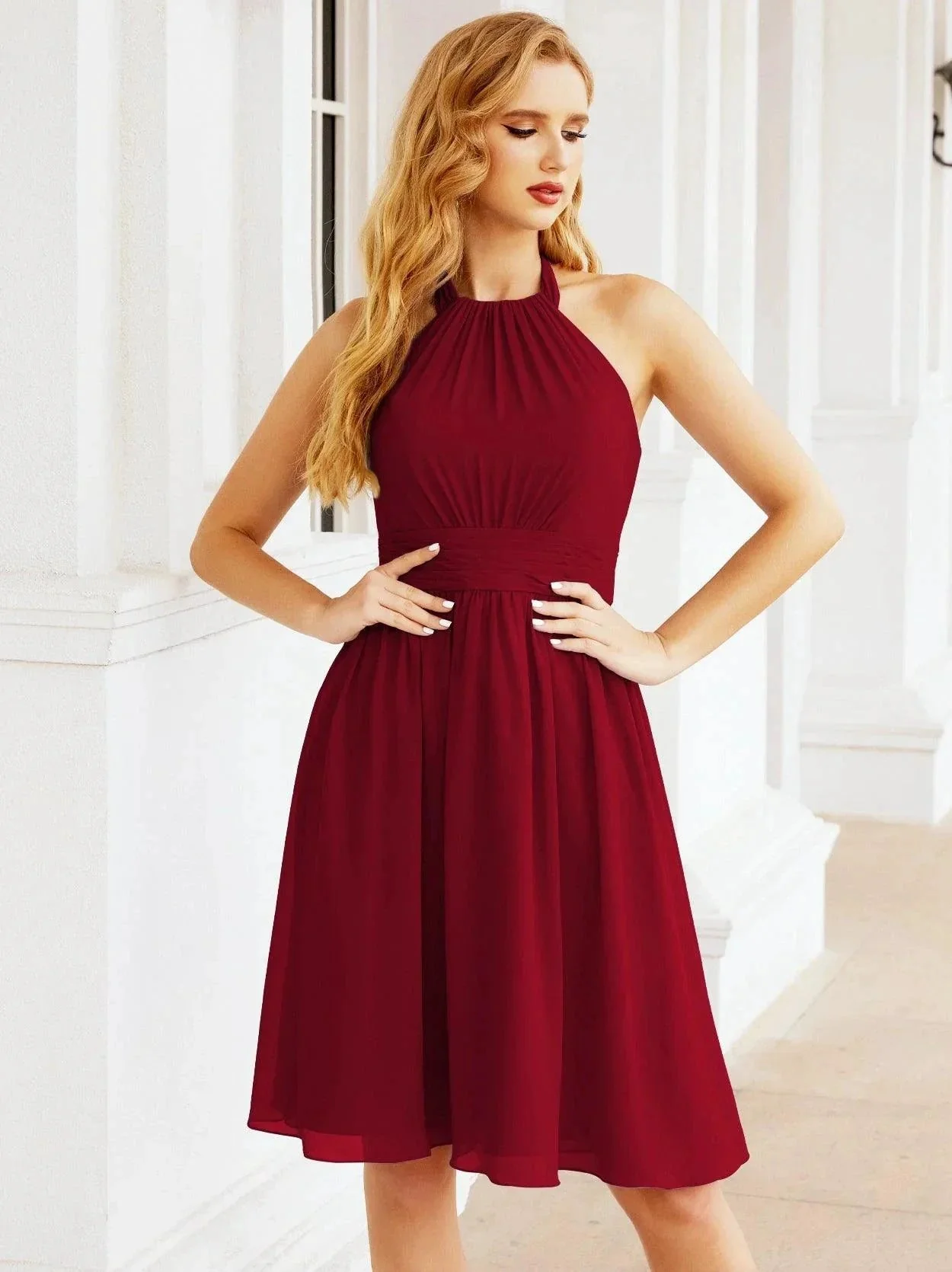 Numbersea Halter Chiffon Bridesmaid Dresses Short Sleeveless Formal Party Dress Open Back 28023 - Image 197