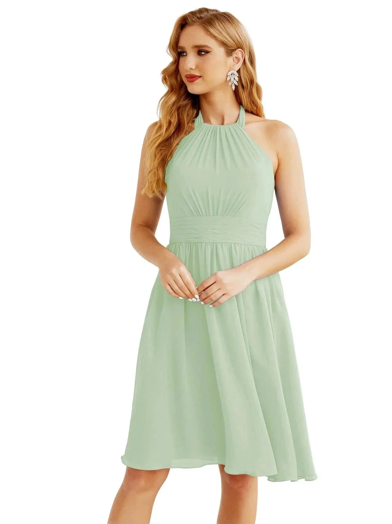Numbersea Halter Chiffon Bridesmaid Dresses Short Sleeveless Formal Party Dress Open Back 28023 - Image 20