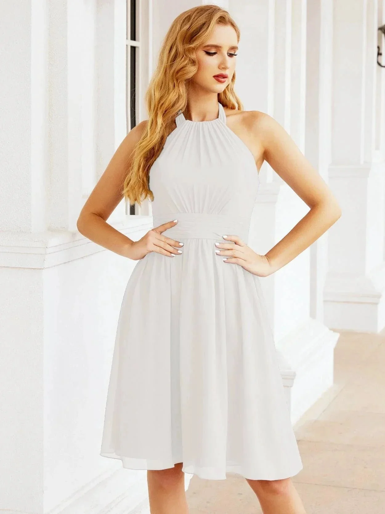 Numbersea Halter Chiffon Bridesmaid Dresses Short Sleeveless Formal Party Dress Open Back 28023 - Image 202