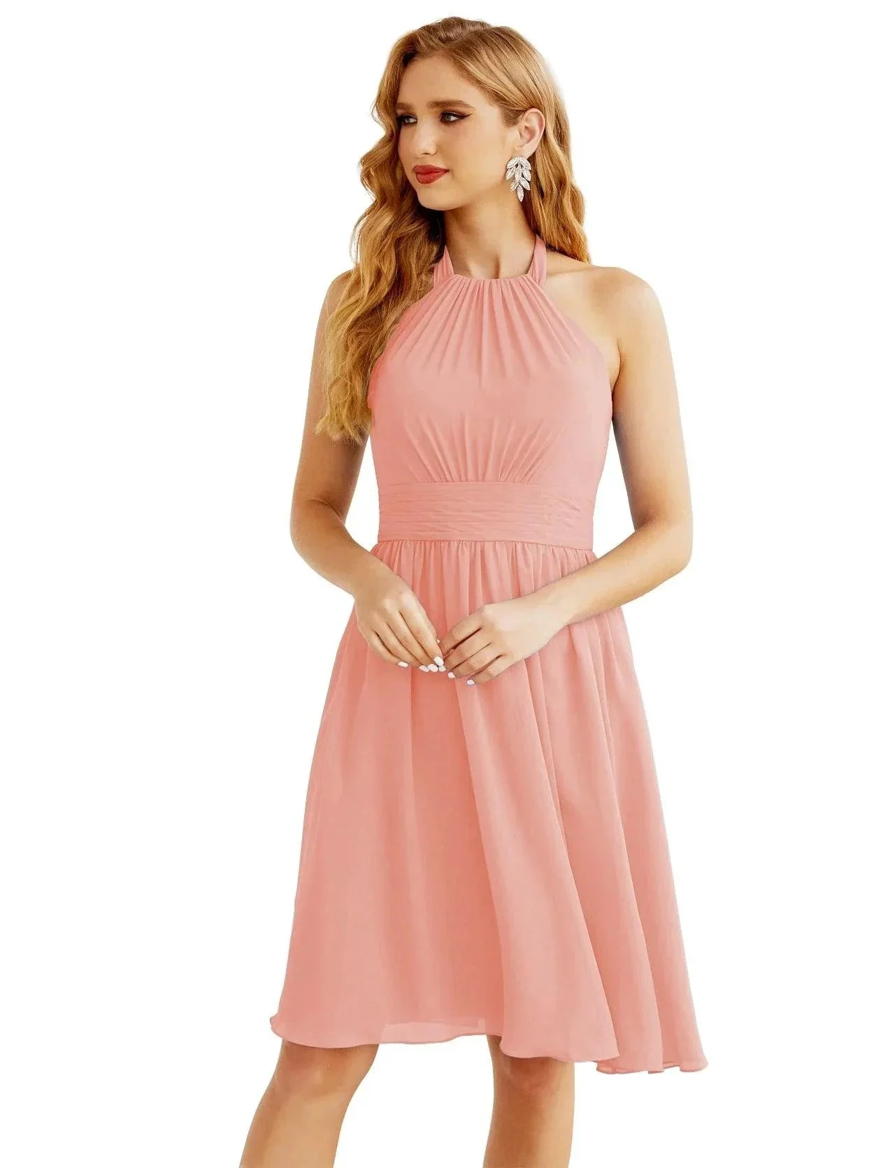 Numbersea Halter Chiffon Bridesmaid Dresses Short Sleeveless Formal Party Dress Open Back 28023 - Image 25