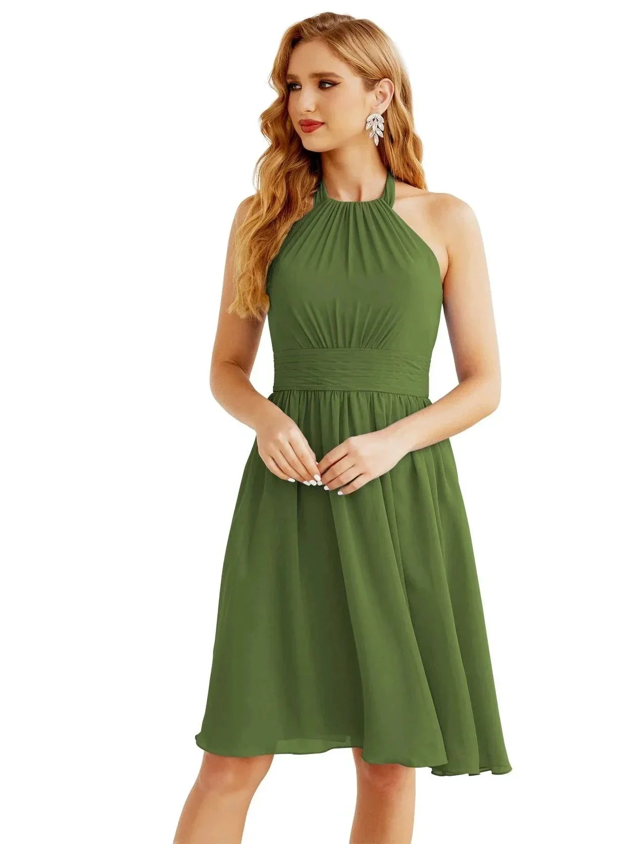 Numbersea Halter Chiffon Bridesmaid Dresses Short Sleeveless Formal Party Dress Open Back 28023 - Image 30