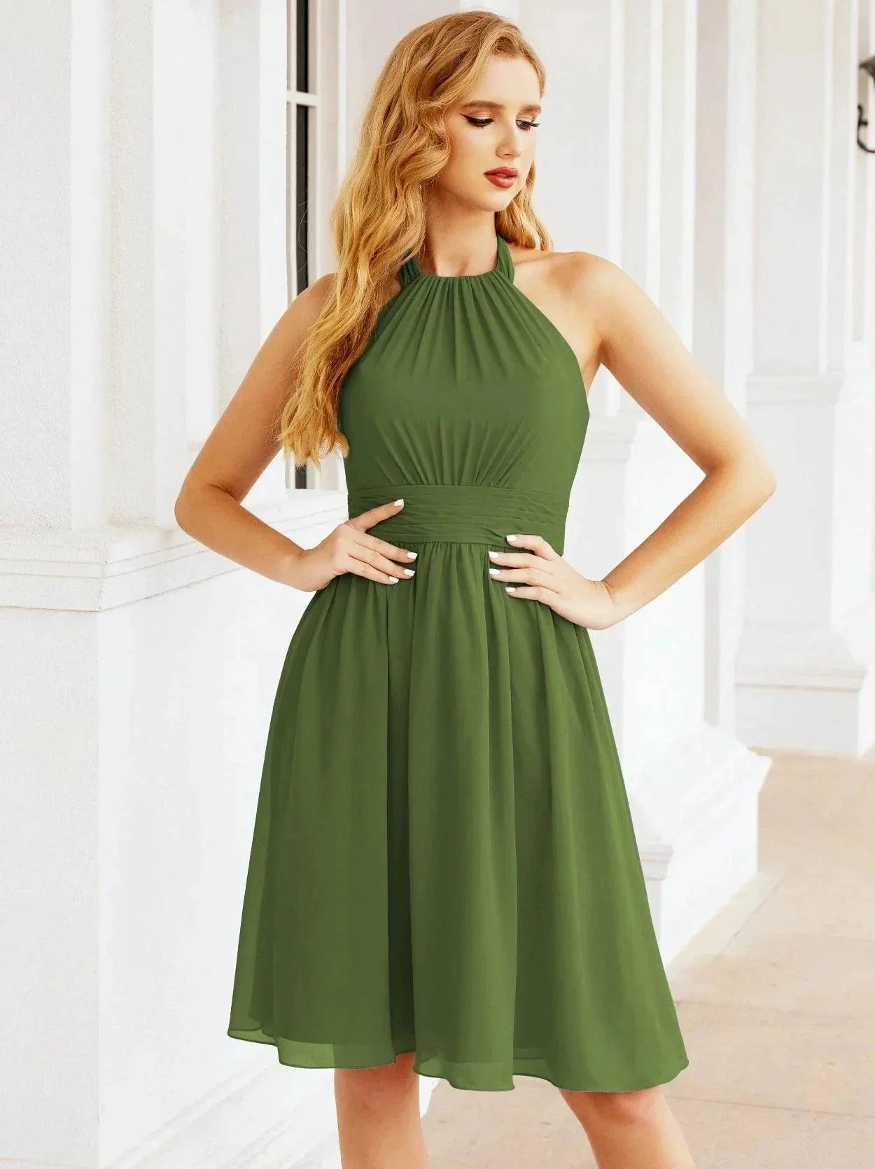 Numbersea Halter Chiffon Bridesmaid Dresses Short Sleeveless Formal Party Dress Open Back 28023 - Image 33