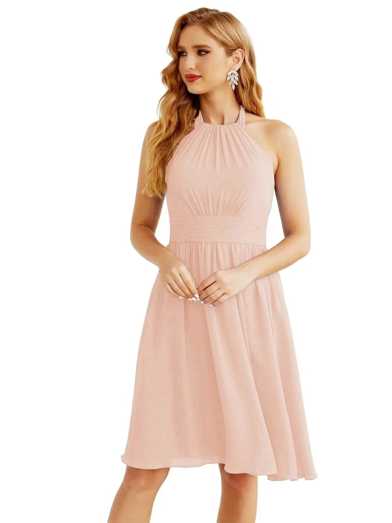 Numbersea Halter Chiffon Bridesmaid Dresses Short Sleeveless Formal Party Dress Open Back 28023 - Image 34