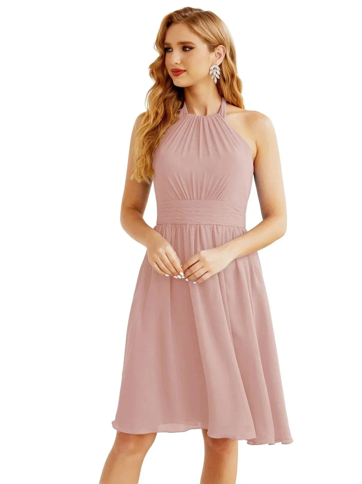 Numbersea Halter Chiffon Bridesmaid Dresses Short Sleeveless Formal Party Dress Open Back 28023 - Image 37