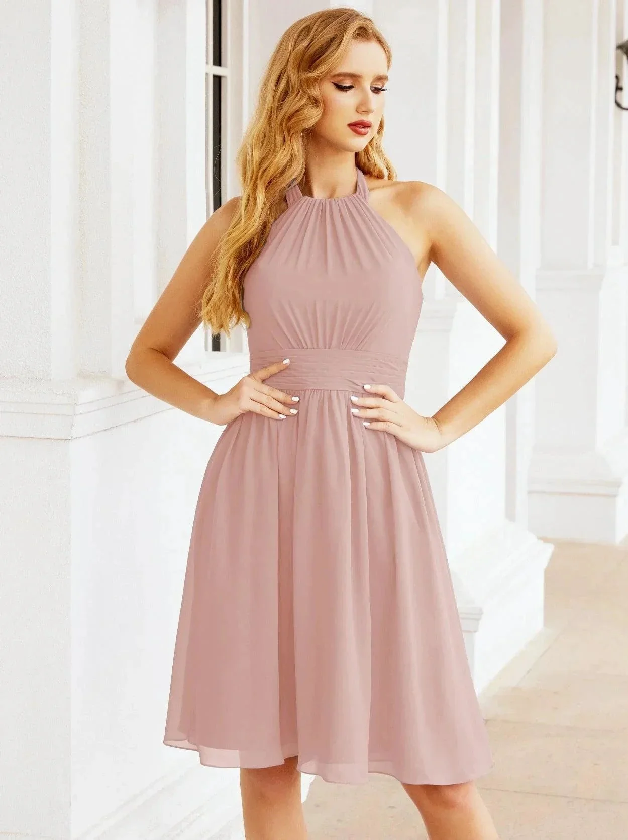 Numbersea Halter Chiffon Bridesmaid Dresses Short Sleeveless Formal Party Dress Open Back 28023 - Image 41