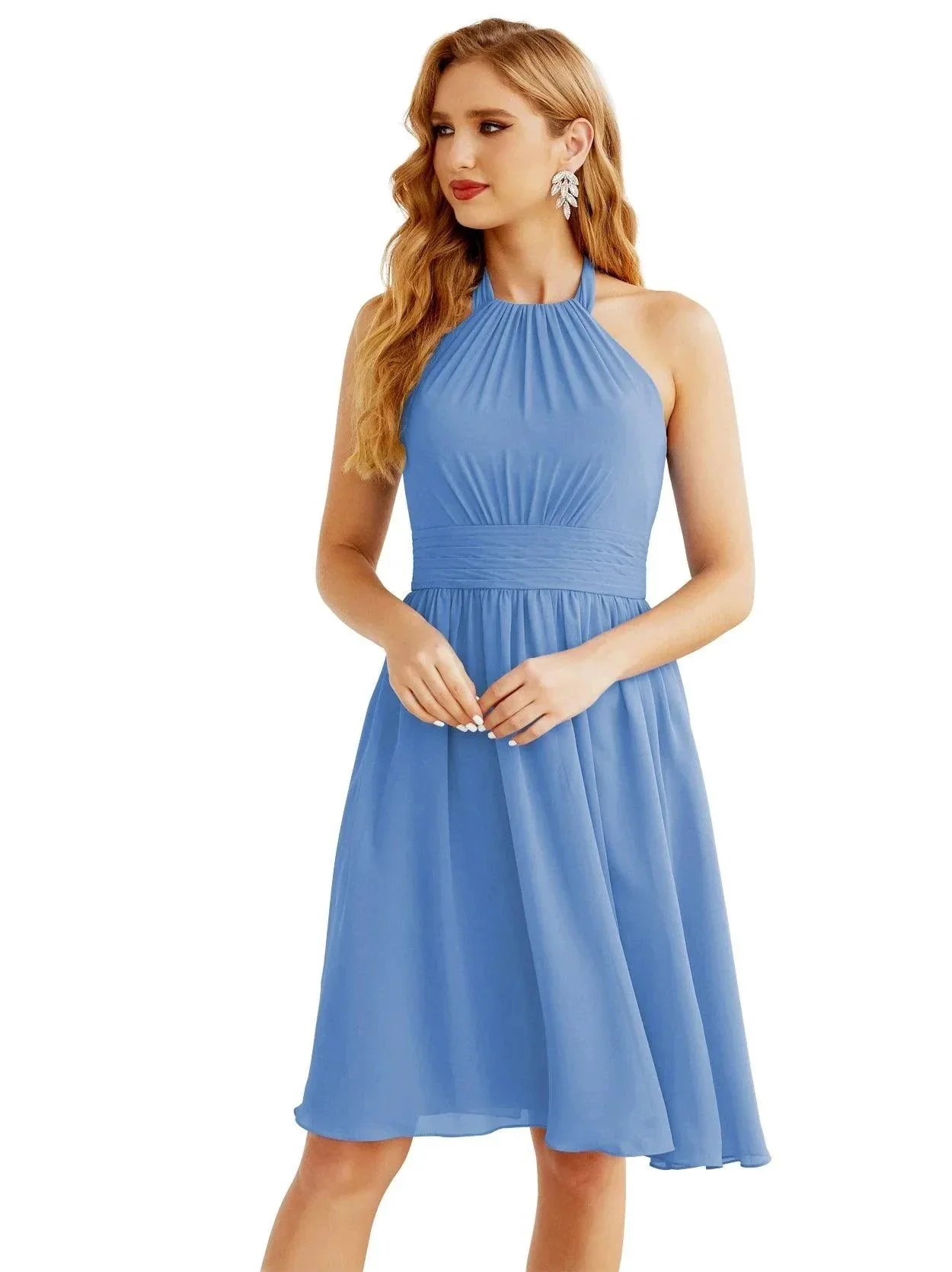 Numbersea Halter Chiffon Bridesmaid Dresses Short Sleeveless Formal Party Dress Open Back 28023 - Image 42
