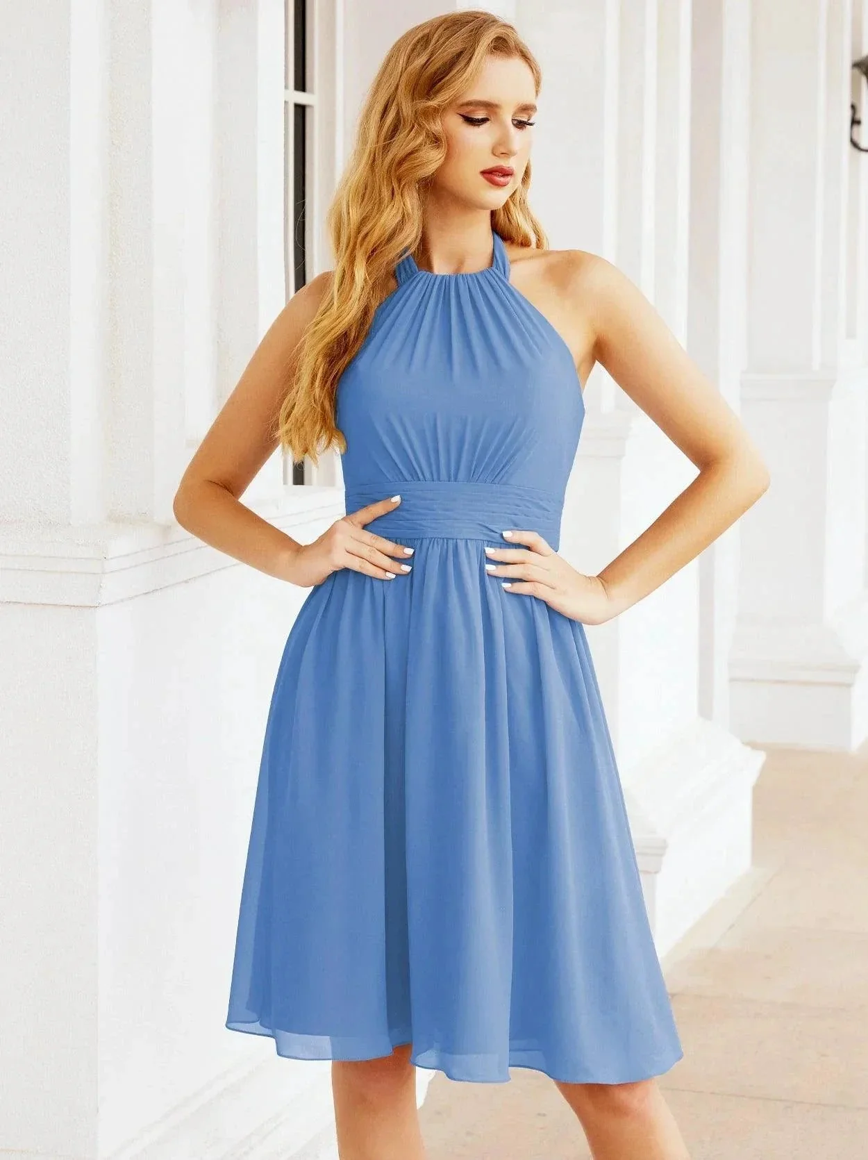 Numbersea Halter Chiffon Bridesmaid Dresses Short Sleeveless Formal Party Dress Open Back 28023 - Image 46