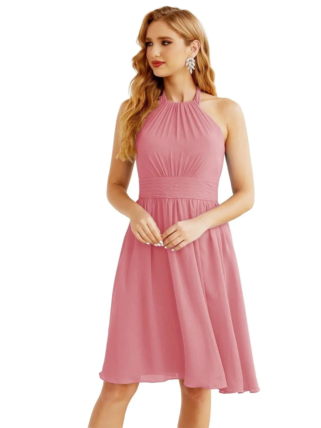 Numbersea Halter Chiffon Bridesmaid Dresses Short Sleeveless Formal Party Dress Open Back 28023 - Image 47