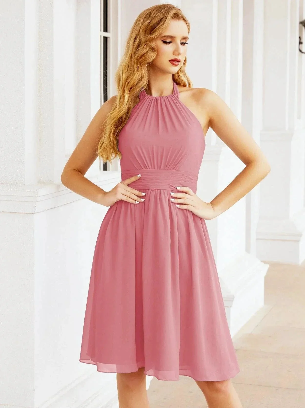 Numbersea Halter Chiffon Bridesmaid Dresses Short Sleeveless Formal Party Dress Open Back 28023 - Image 51
