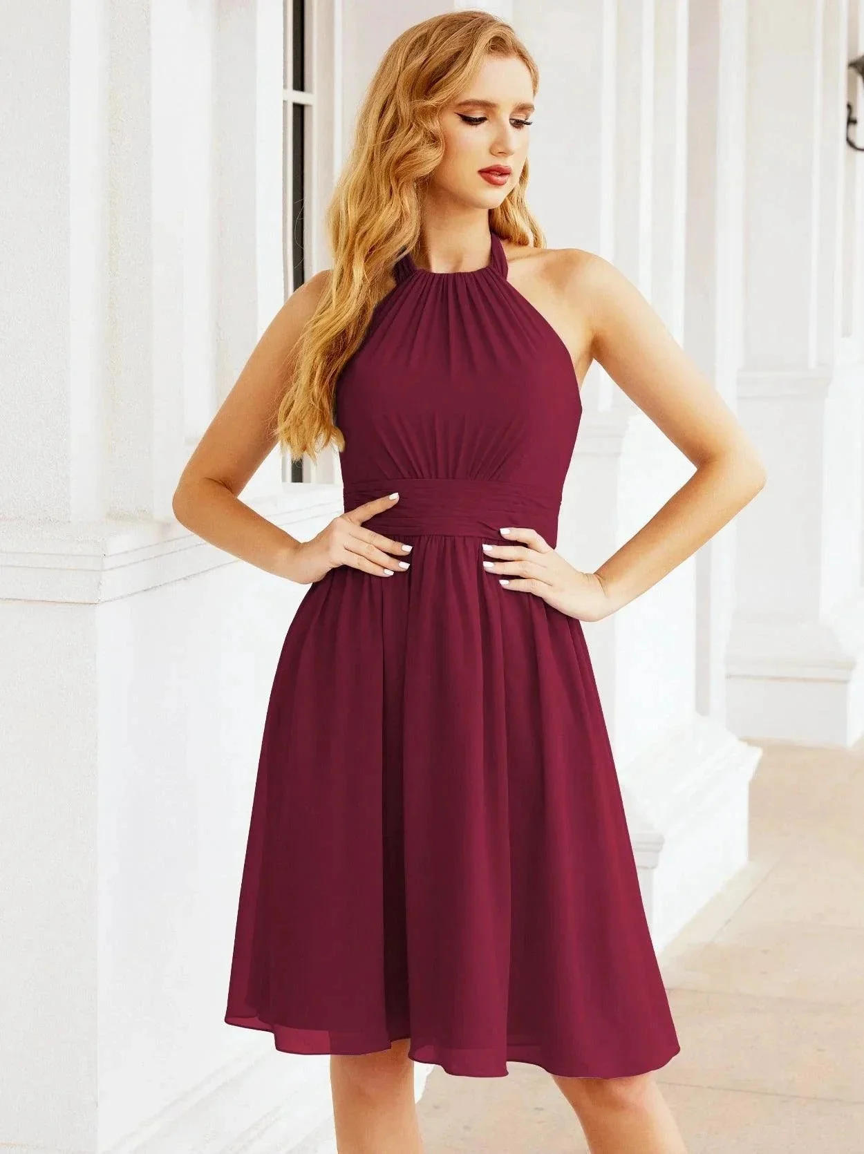 Numbersea Halter Chiffon Bridesmaid Dresses Short Sleeveless Formal Party Dress Open Back 28023 - Image 56