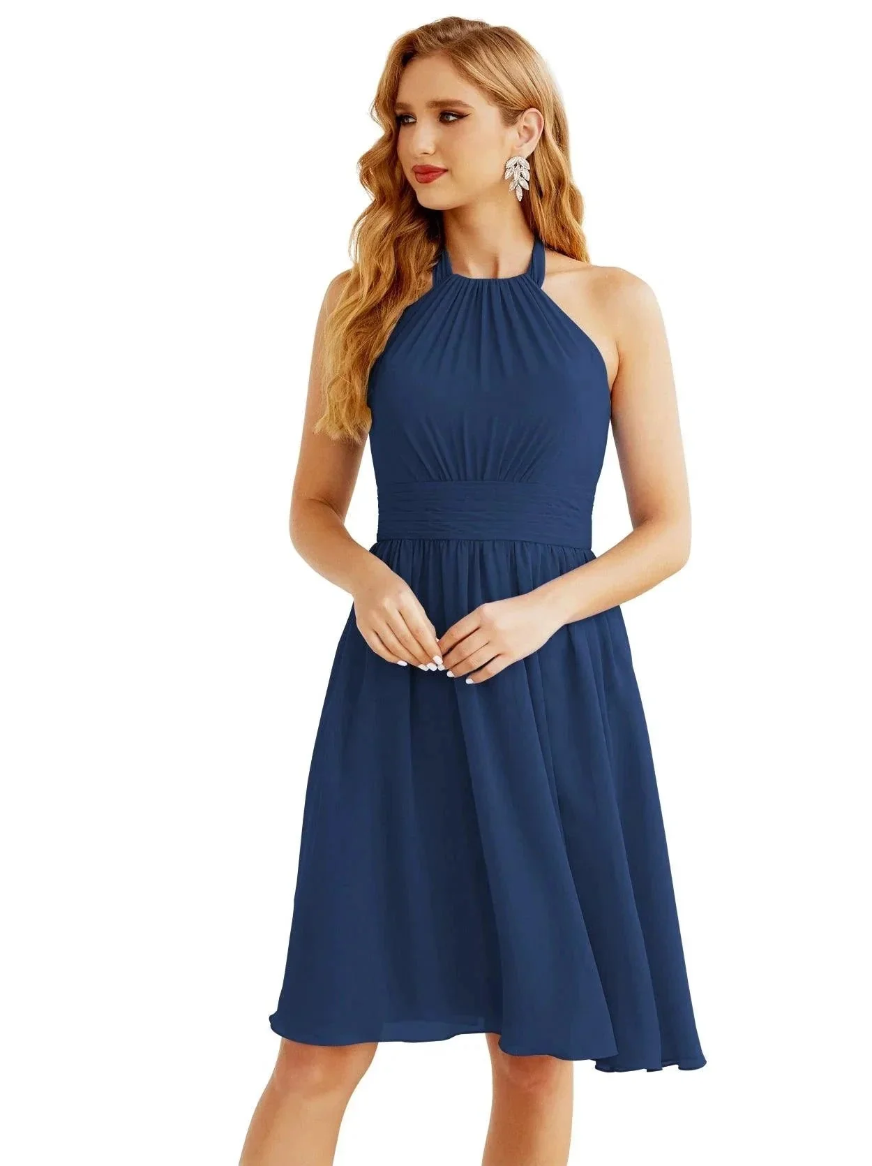 Numbersea Halter Chiffon Bridesmaid Dresses Short Sleeveless Formal Party Dress Open Back 28023 - Image 57