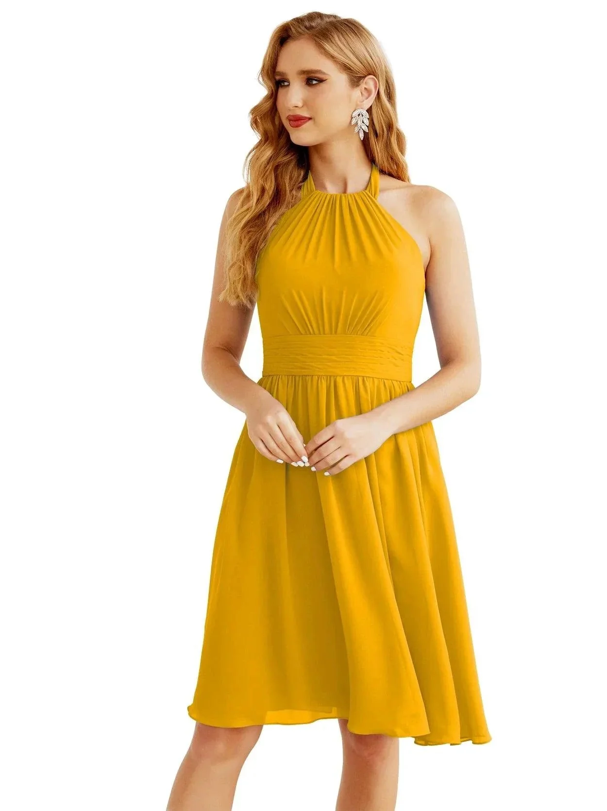 Numbersea Halter Chiffon Bridesmaid Dresses Short Sleeveless Formal Party Dress Open Back 28023 - Image 6
