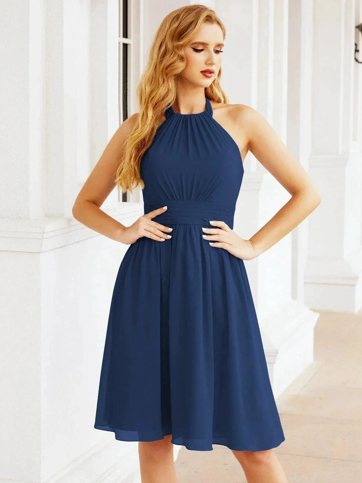 Numbersea Halter Chiffon Bridesmaid Dresses Short Sleeveless Formal Party Dress Open Back 28023 - Image 61