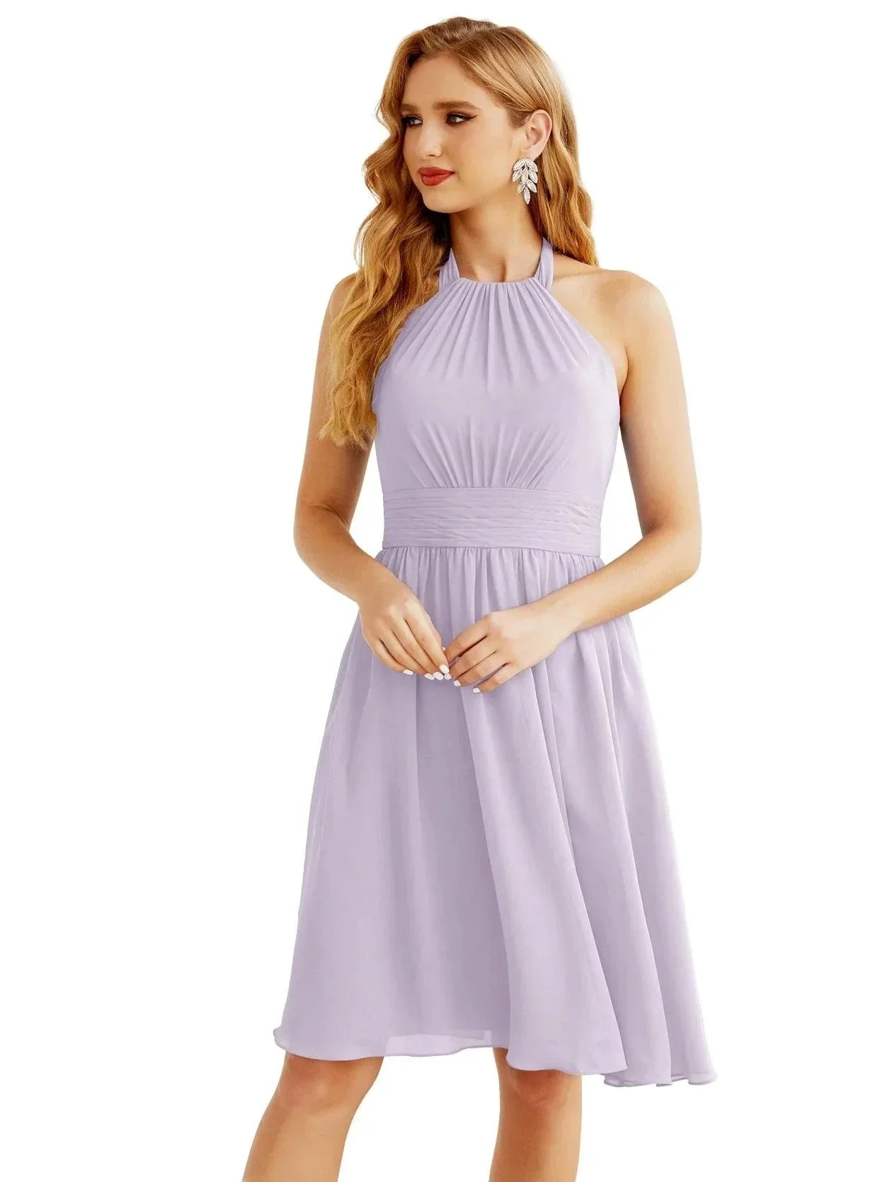 Numbersea Halter Chiffon Bridesmaid Dresses Short Sleeveless Formal Party Dress Open Back 28023 - Image 62
