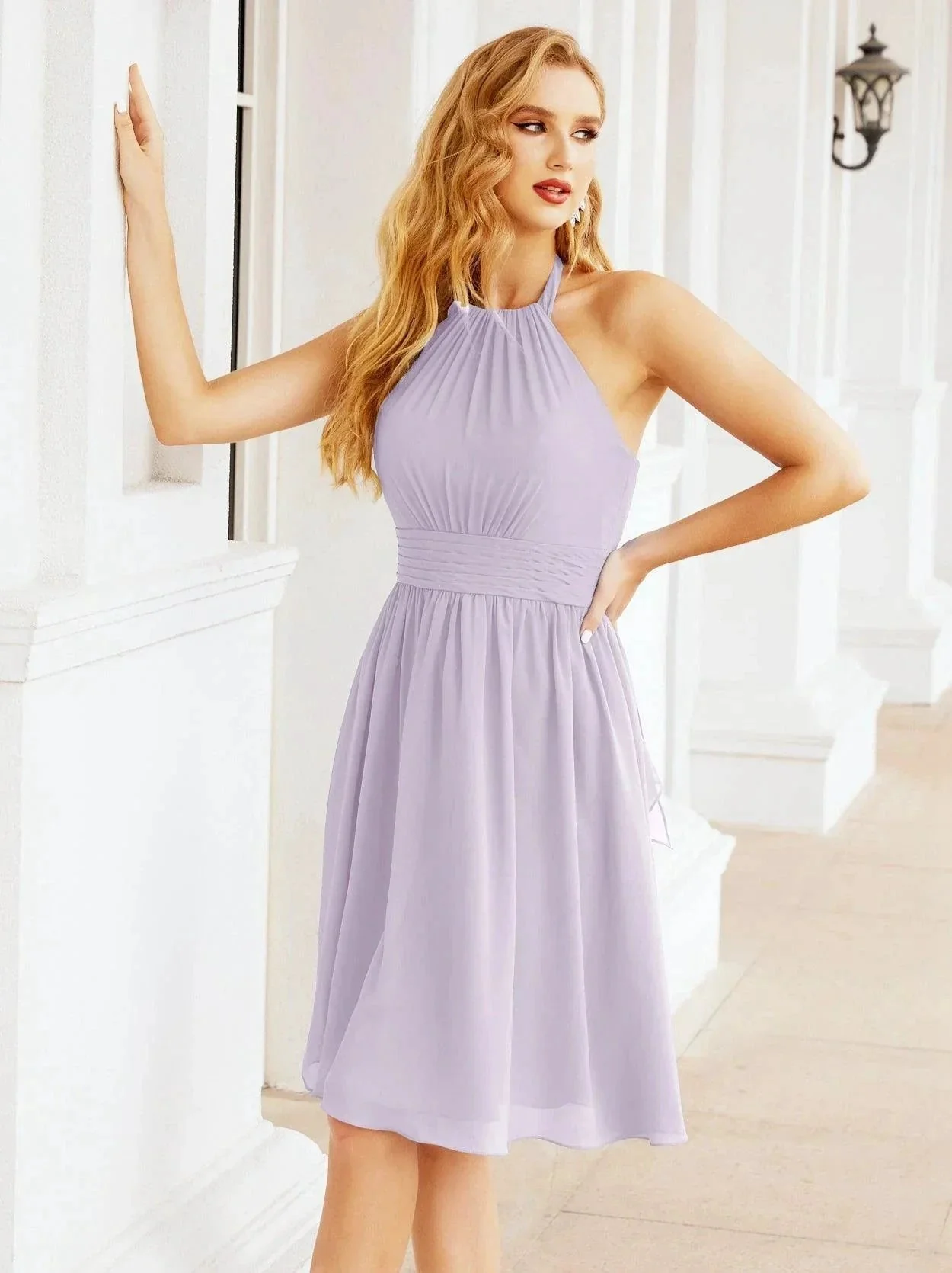 Numbersea Halter Chiffon Bridesmaid Dresses Short Sleeveless Formal Party Dress Open Back 28023 - Image 64