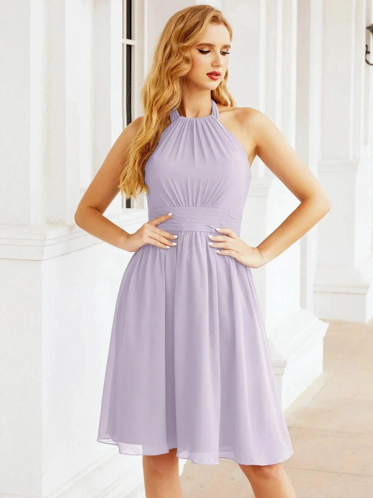 Numbersea Halter Chiffon Bridesmaid Dresses Short Sleeveless Formal Party Dress Open Back 28023 - Image 66