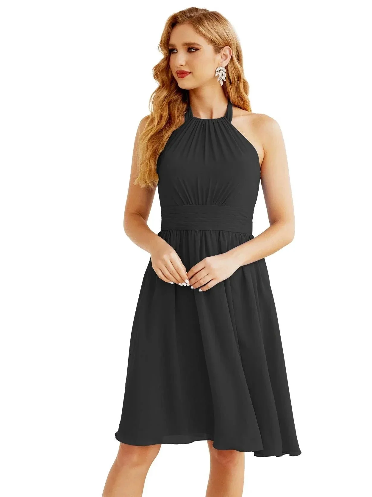 Numbersea Halter Chiffon Bridesmaid Dresses Short Sleeveless Formal Party Dress Open Back 28023 - Image 67