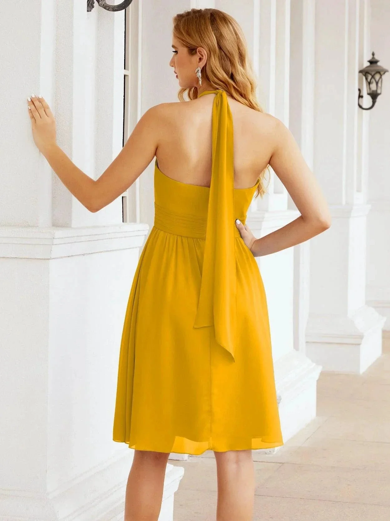 Numbersea Halter Chiffon Bridesmaid Dresses Short Sleeveless Formal Party Dress Open Back 28023 - Image 7