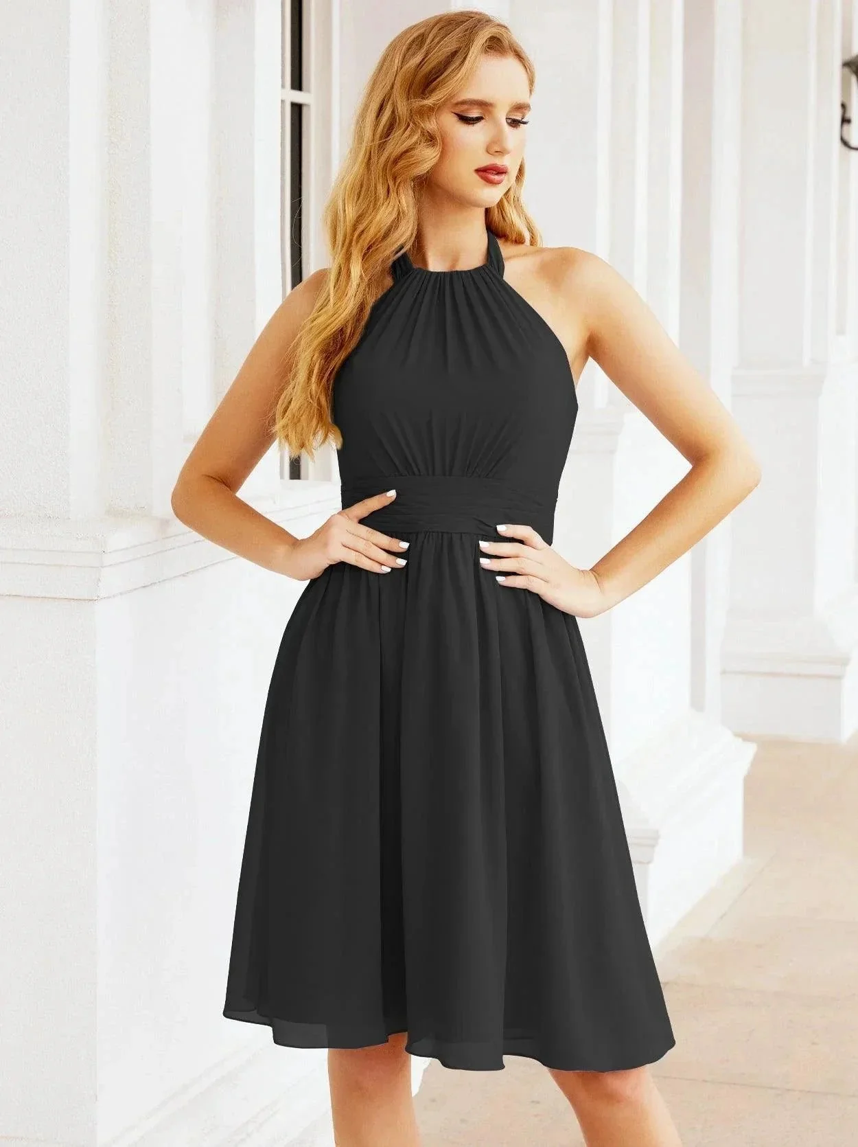 Numbersea Halter Chiffon Bridesmaid Dresses Short Sleeveless Formal Party Dress Open Back 28023 - Image 71
