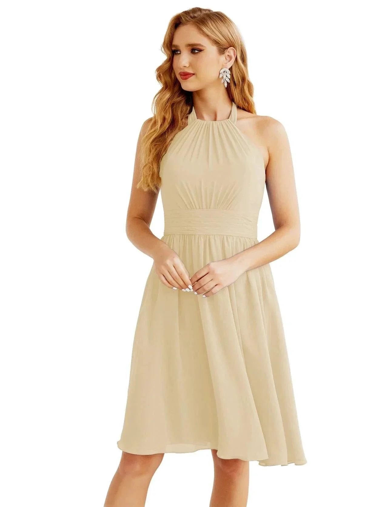 Numbersea Halter Chiffon Bridesmaid Dresses Short Sleeveless Formal Party Dress Open Back 28023 - Image 72