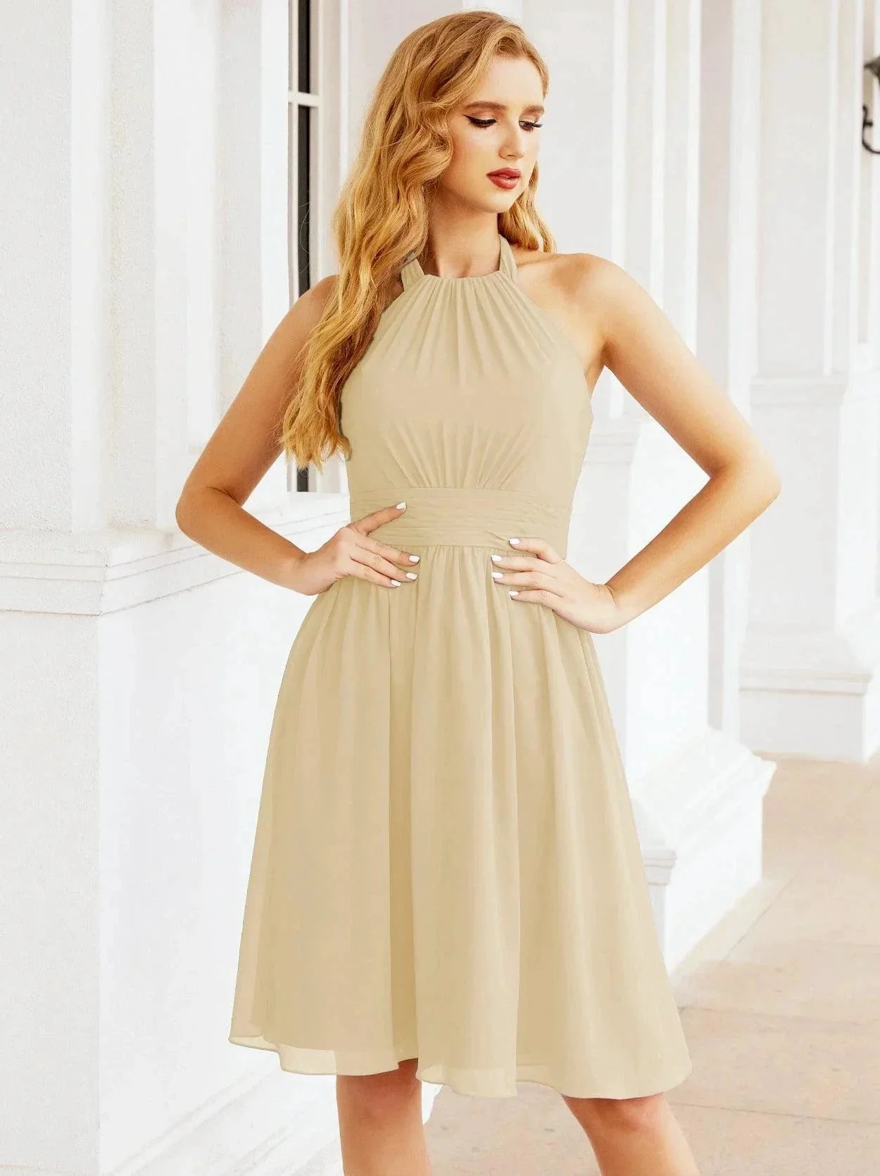 Numbersea Halter Chiffon Bridesmaid Dresses Short Sleeveless Formal Party Dress Open Back 28023 - Image 76