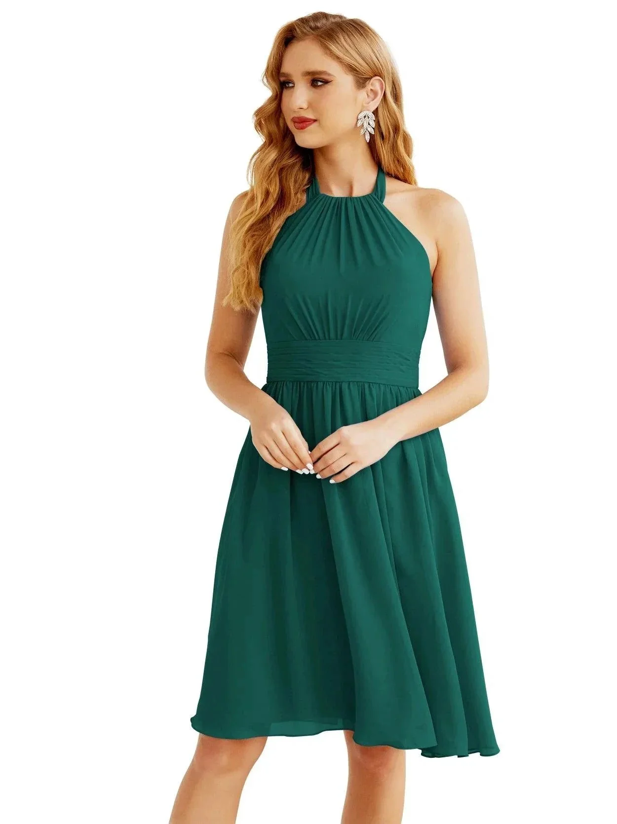 Numbersea Halter Chiffon Bridesmaid Dresses Short Sleeveless Formal Party Dress Open Back 28023 - Image 77