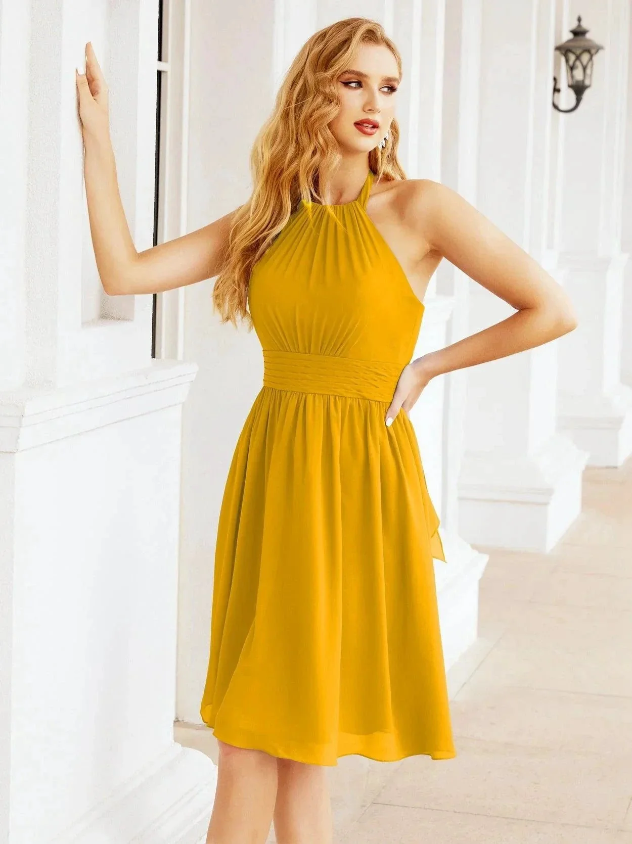 Numbersea Halter Chiffon Bridesmaid Dresses Short Sleeveless Formal Party Dress Open Back 28023 - Image 8
