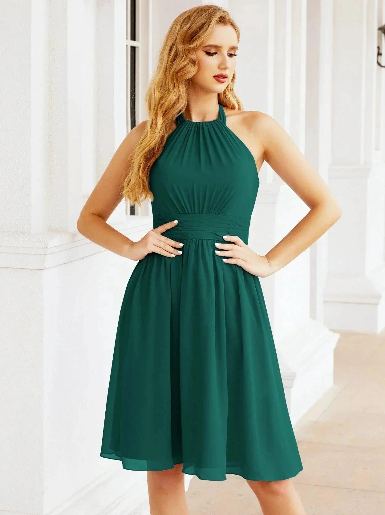 Numbersea Halter Chiffon Bridesmaid Dresses Short Sleeveless Formal Party Dress Open Back 28023 - Image 81
