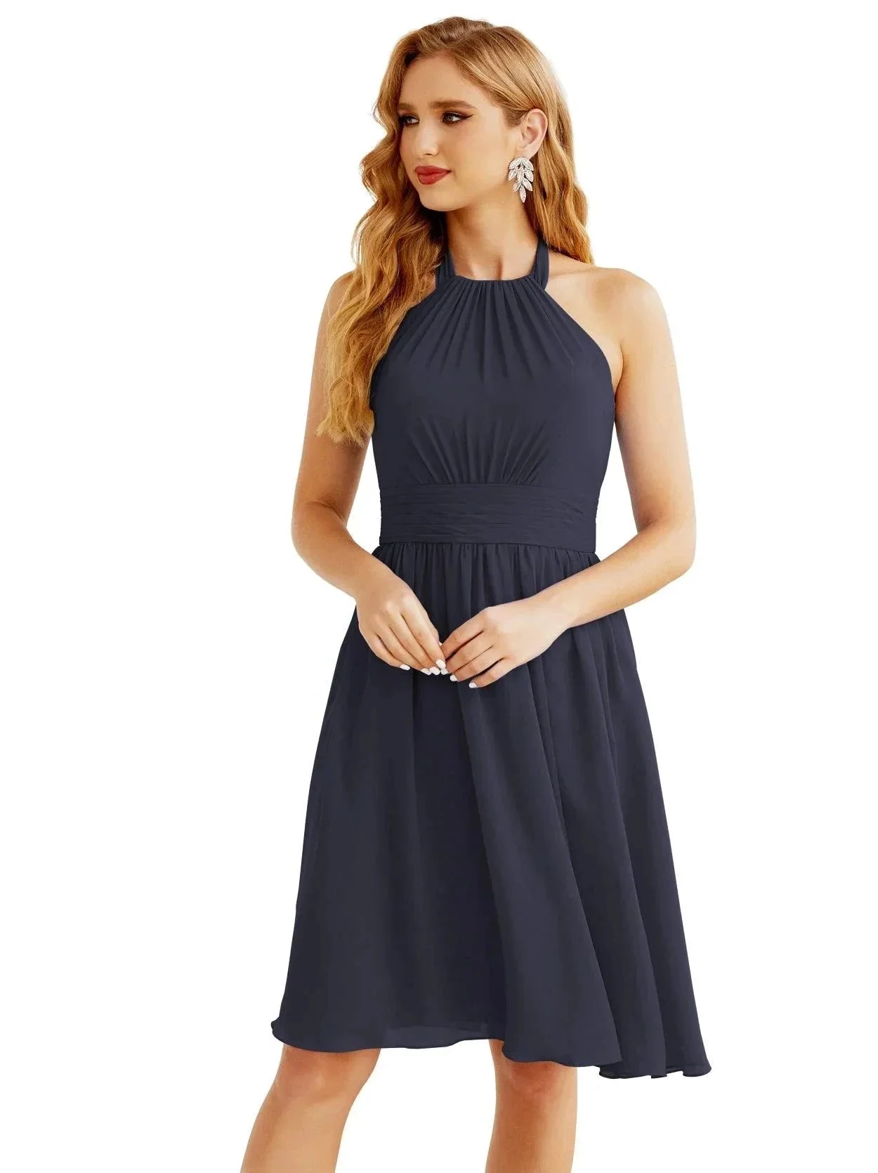 Numbersea Halter Chiffon Bridesmaid Dresses Short Sleeveless Formal Party Dress Open Back 28023 - Image 82
