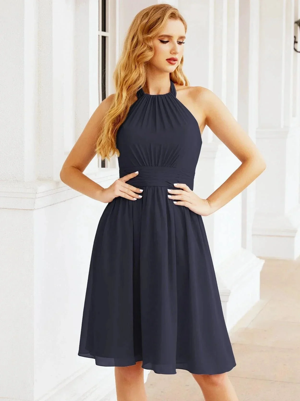 Numbersea Halter Chiffon Bridesmaid Dresses Short Sleeveless Formal Party Dress Open Back 28023 - Image 86