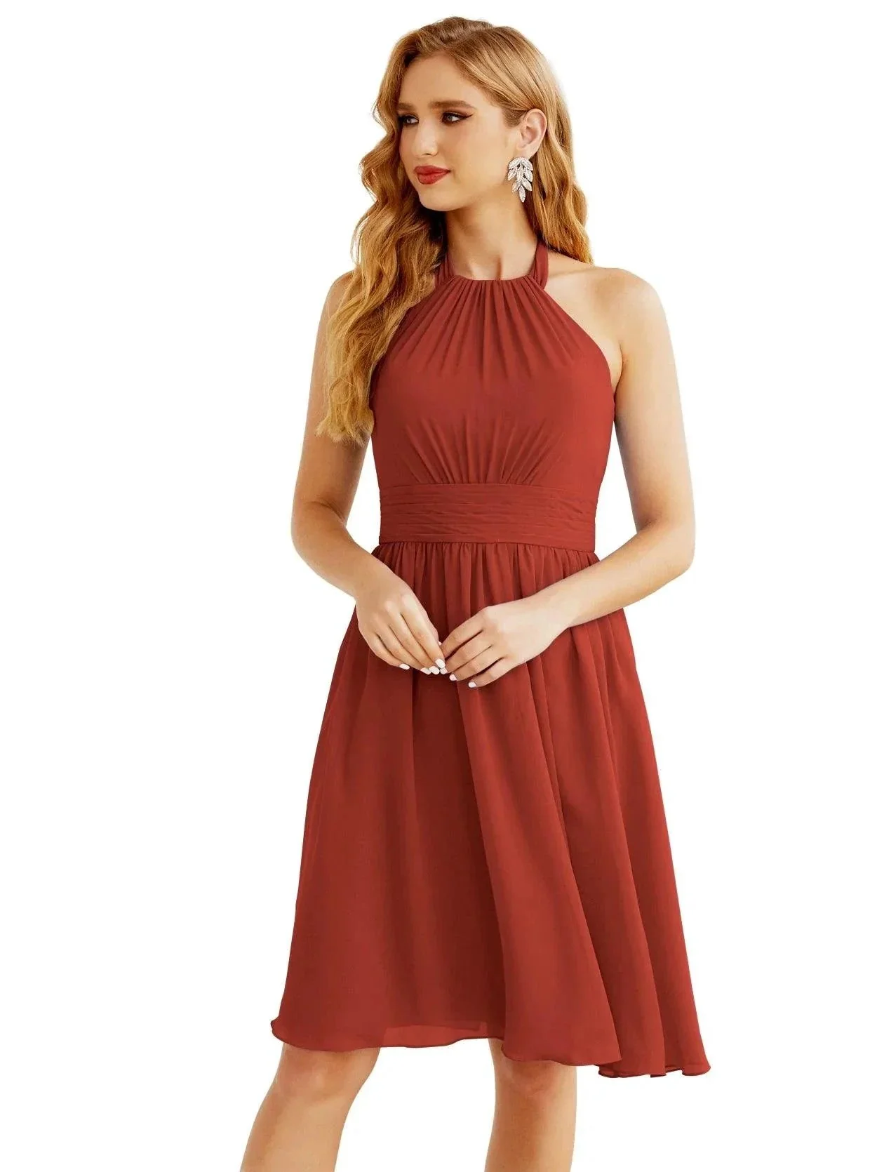 Numbersea Halter Chiffon Bridesmaid Dresses Short Sleeveless Formal Party Dress Open Back 28023 - Image 87