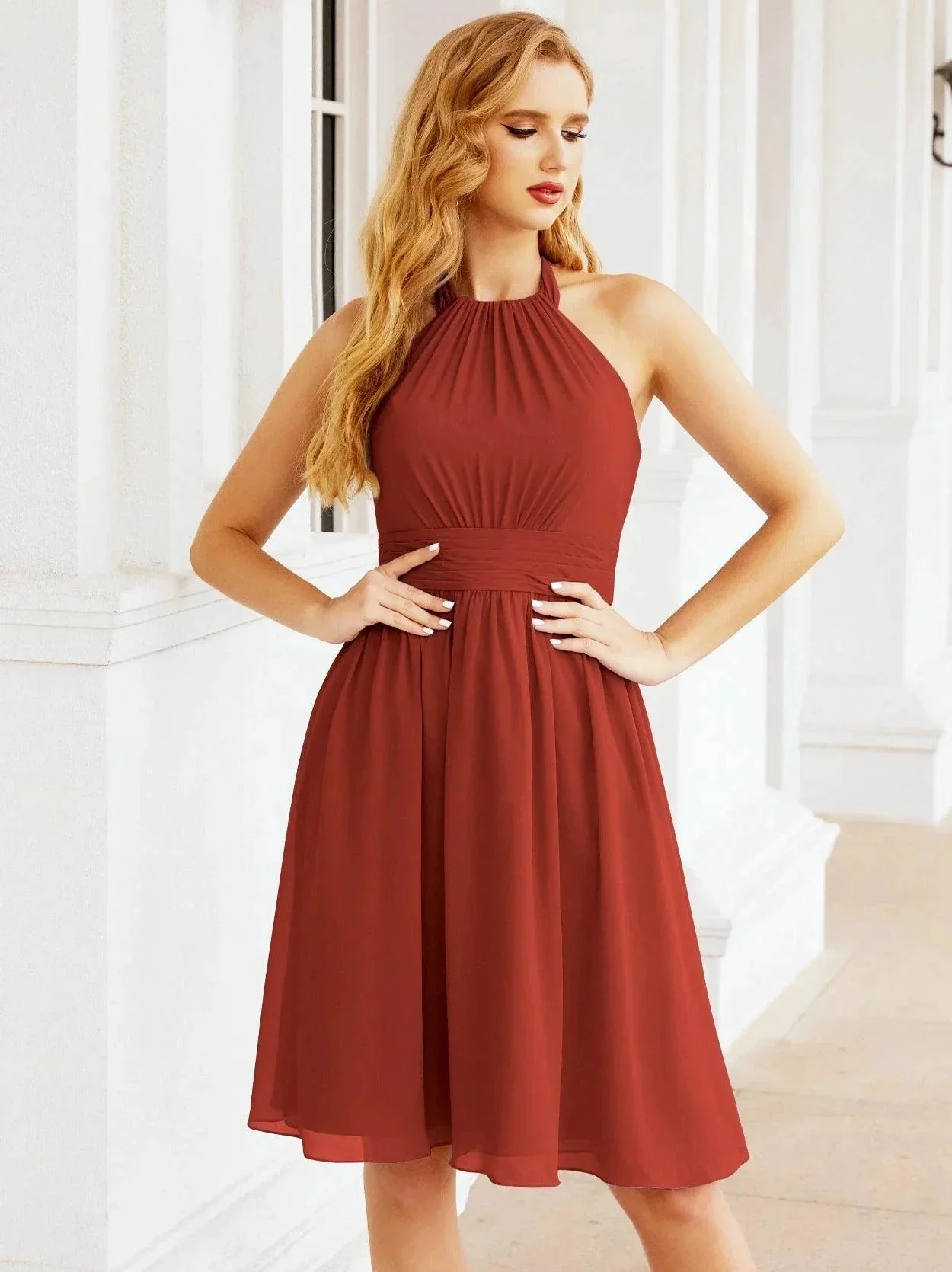 Numbersea Halter Chiffon Bridesmaid Dresses Short Sleeveless Formal Party Dress Open Back 28023 - Image 91