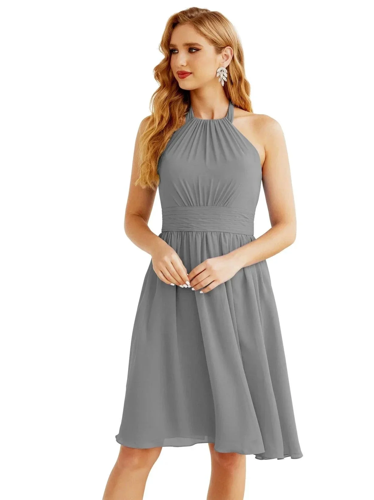 Numbersea Halter Chiffon Bridesmaid Dresses Short Sleeveless Formal Party Dress Open Back 28023 - Image 92