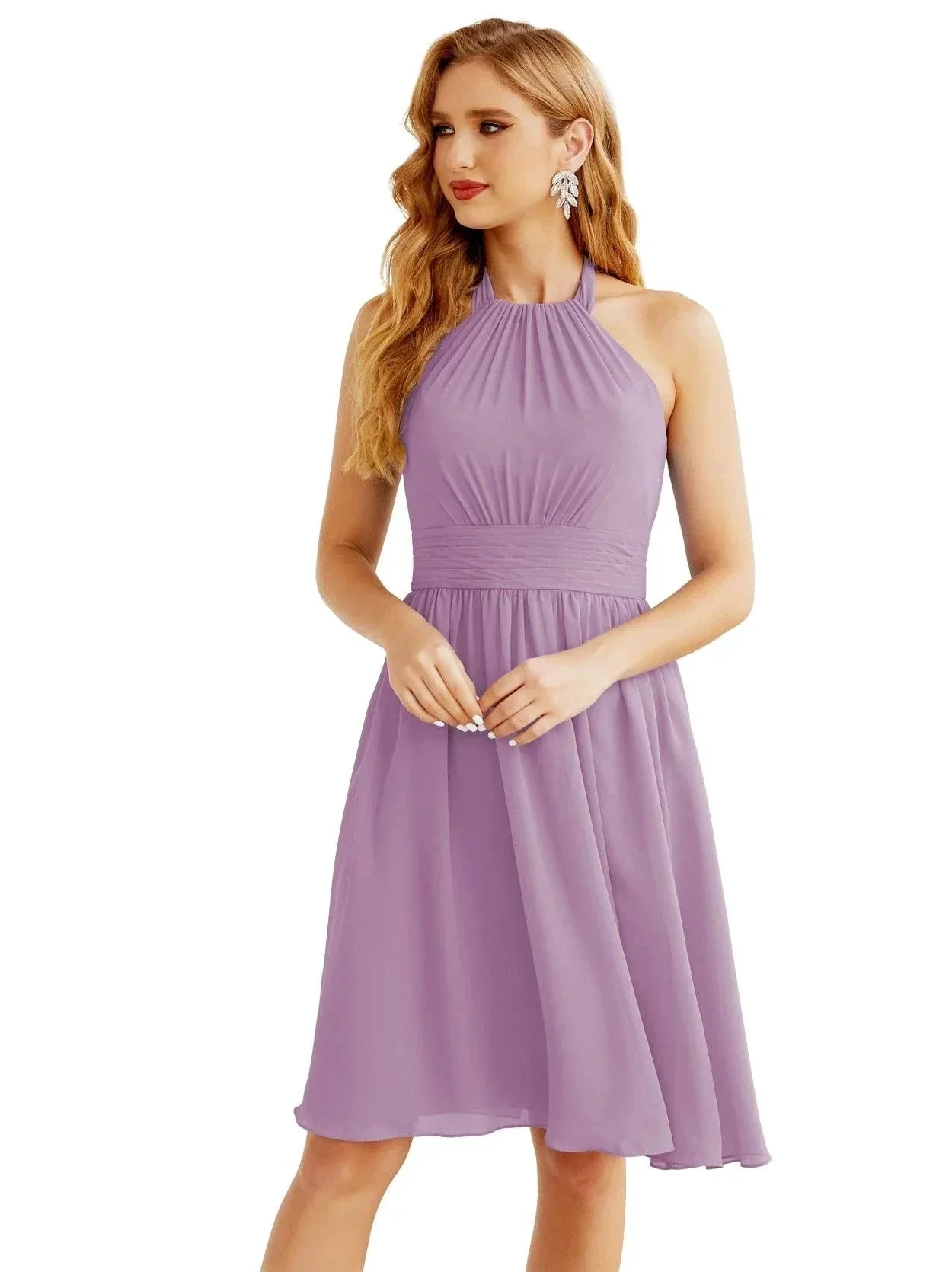 Numbersea Halter Chiffon Bridesmaid Dresses Short Sleeveless Formal Party Dress Open Back 28023 - Image 97