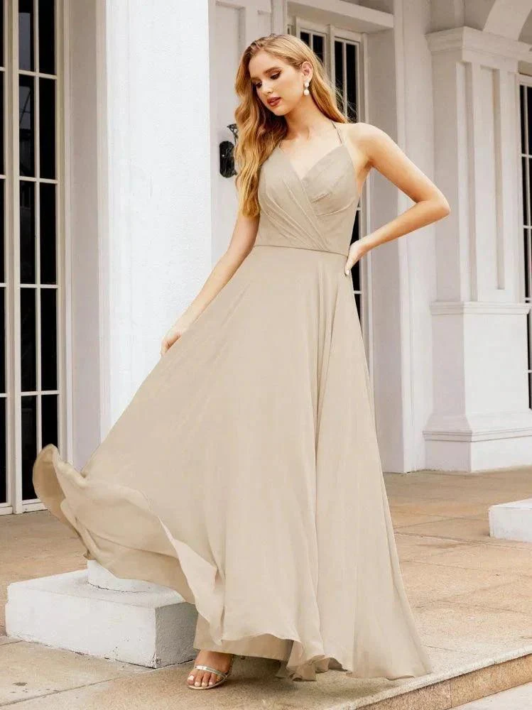 Numbersea Halter Chiffon Bridesmaid Dresses Wedding Appare Sleeveless Formal Prom Dress with Ruffled Back 28035 - Image 102