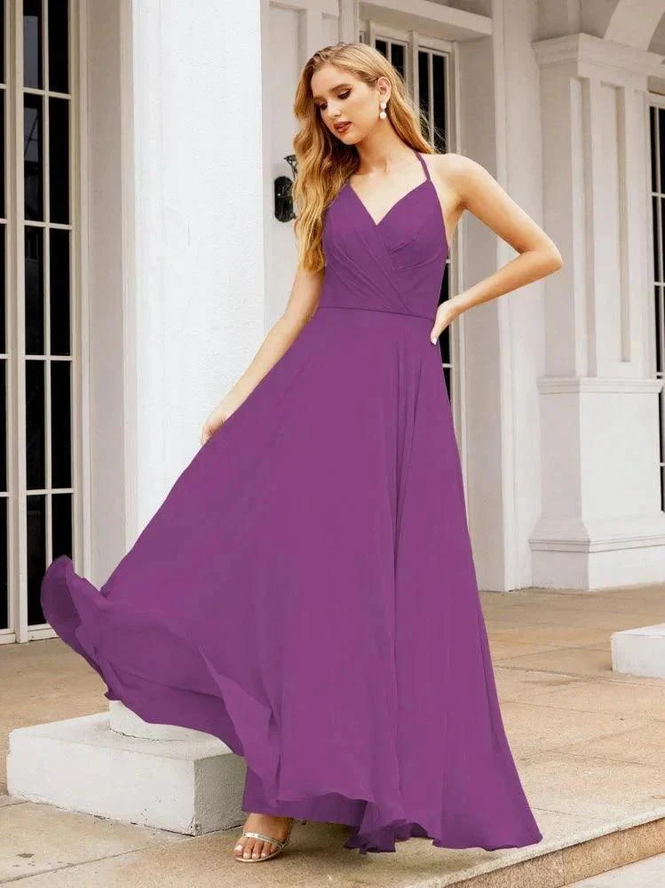 Numbersea Halter Chiffon Bridesmaid Dresses Wedding Appare Sleeveless Formal Prom Dress with Ruffled Back 28035 - Image 105
