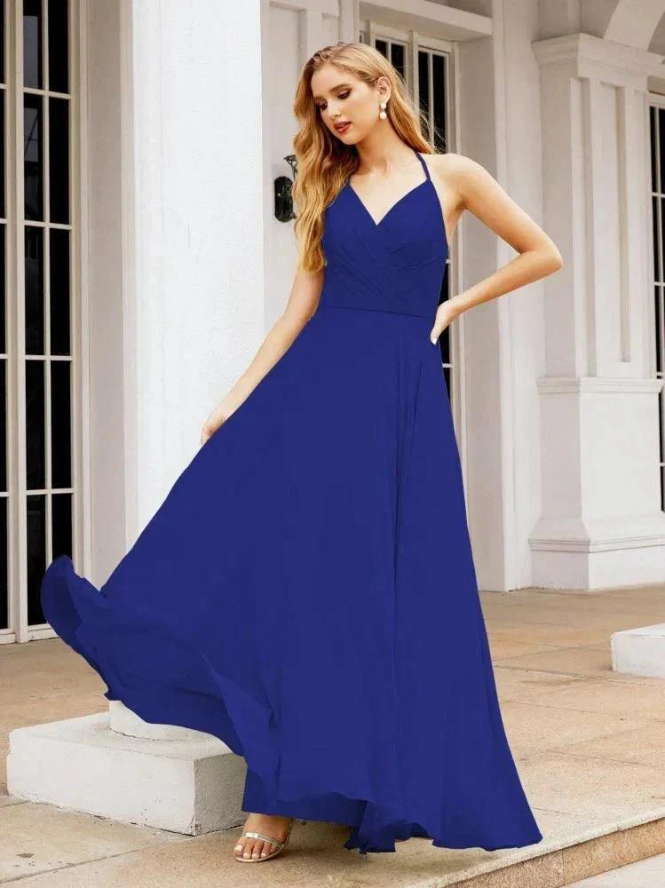 Numbersea Halter Chiffon Bridesmaid Dresses Wedding Appare Sleeveless Formal Prom Dress with Ruffled Back 28035 - Image 108