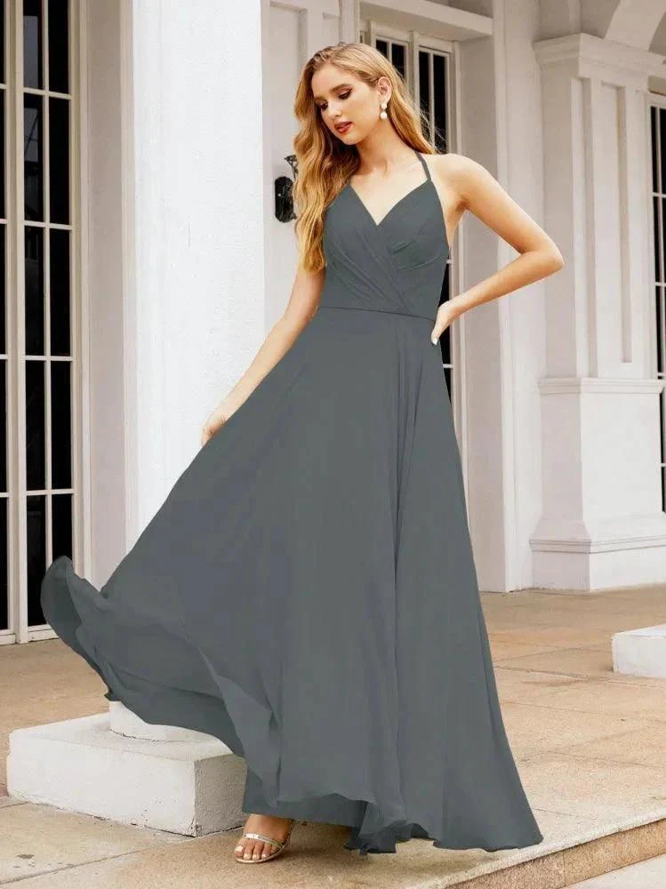 Numbersea Halter Chiffon Bridesmaid Dresses Wedding Appare Sleeveless Formal Prom Dress with Ruffled Back 28035 - Image 111