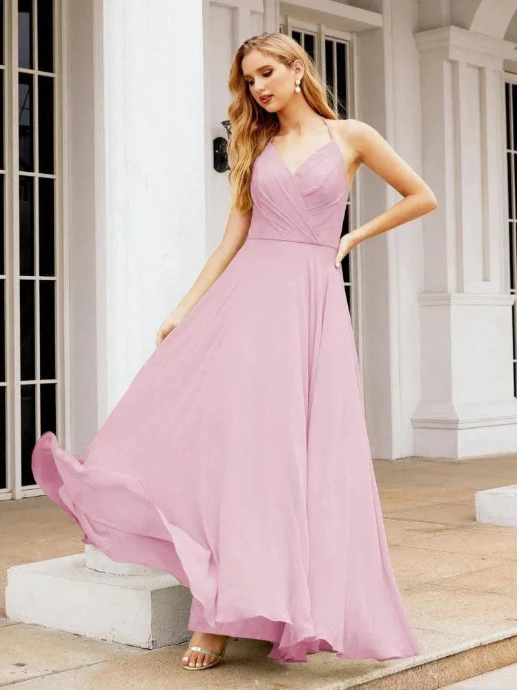 Numbersea Halter Chiffon Bridesmaid Dresses Wedding Appare Sleeveless Formal Prom Dress with Ruffled Back 28035 - Image 114