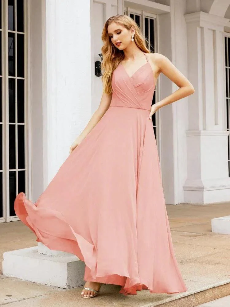 Numbersea Halter Chiffon Bridesmaid Dresses Wedding Appare Sleeveless Formal Prom Dress with Ruffled Back 28035 - Image 117