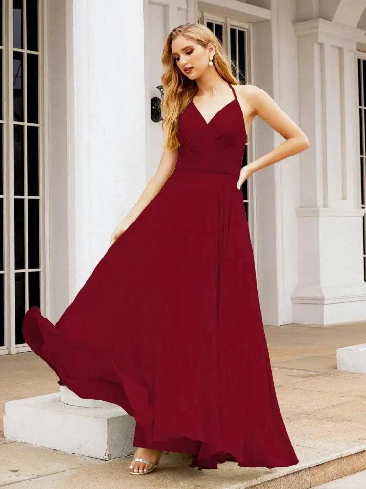 Numbersea Halter Chiffon Bridesmaid Dresses Wedding Appare Sleeveless Formal Prom Dress with Ruffled Back 28035 - Image 120