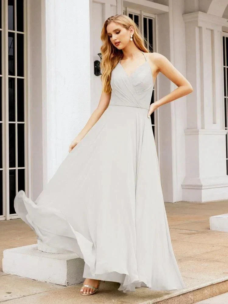 Numbersea Halter Chiffon Bridesmaid Dresses Wedding Appare Sleeveless Formal Prom Dress with Ruffled Back 28035 - Image 123