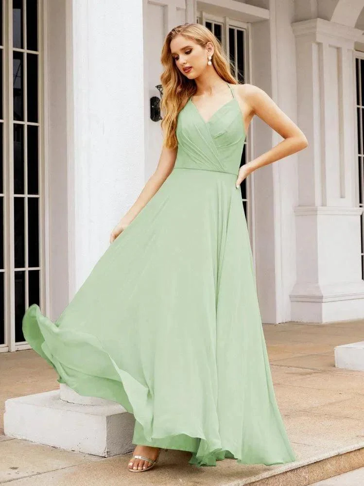 Numbersea Halter Chiffon Bridesmaid Dresses Wedding Appare Sleeveless Formal Prom Dress with Ruffled Back 28035 - Image 13